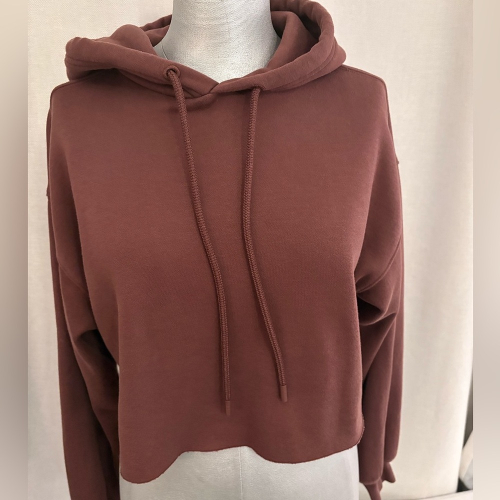 Fabletics Cozy Fleece Cropped Hoodie Chocolate Brown Oversized XS (Fits S) NWOT - Picture 6 of 12